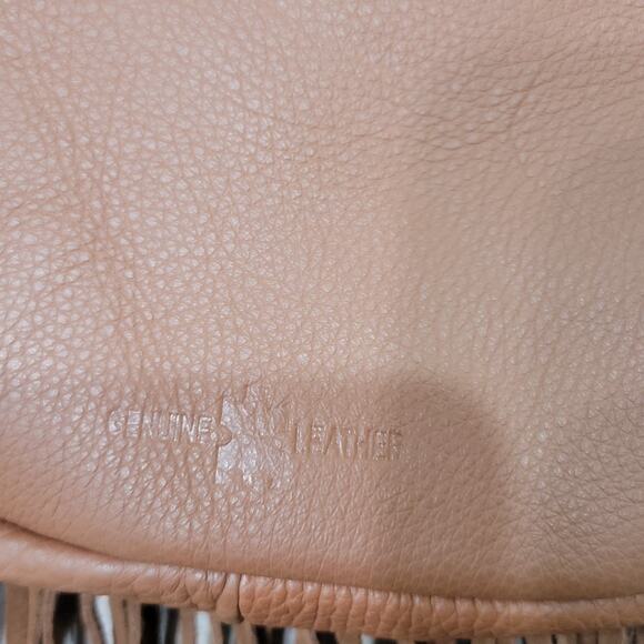 Native American Chief Head Crossbody Fringed Purse Genuine Leather Embossed Brow - Picture 8 of 16